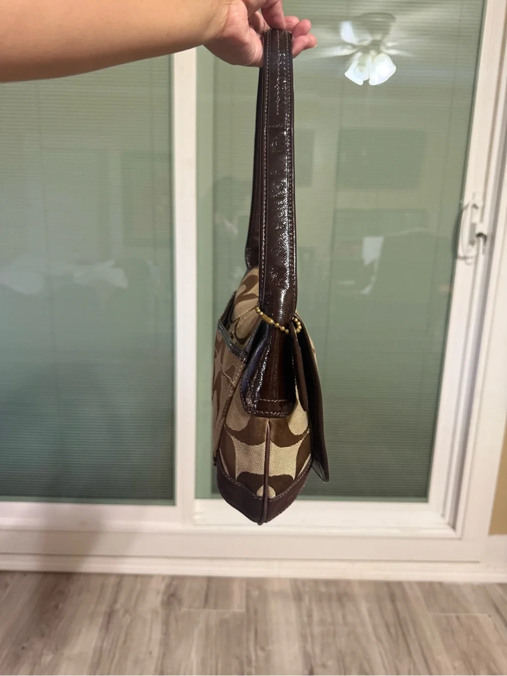 Coach Brown Signature Canvas Shoulder Bag with Gold Hardware